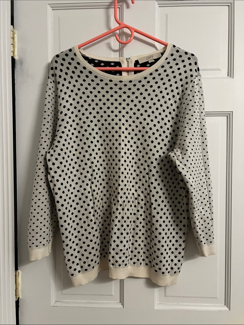 LOFT Cream and Black Polka Dot Crewneck Sweater